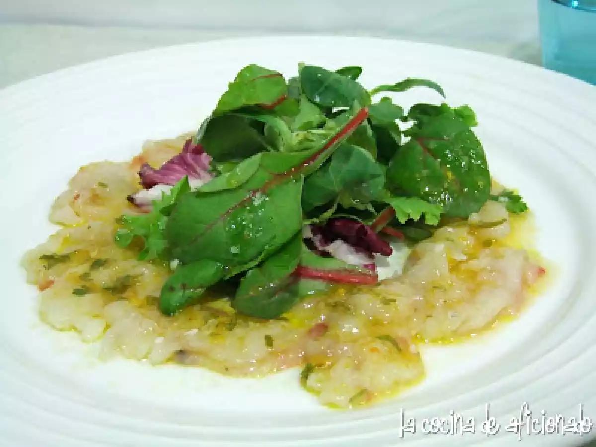 Carpaccio de gambón con vinagreta de mandarina