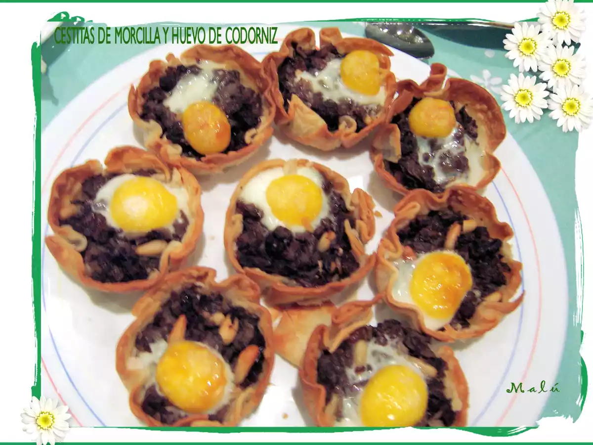 Cestitas de morcilla y huevo de codorniz