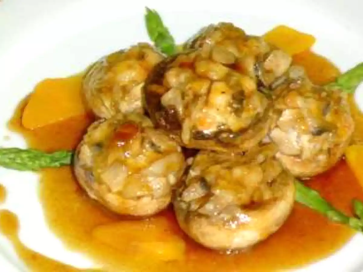 Champiñones Glaseados con Langostinos