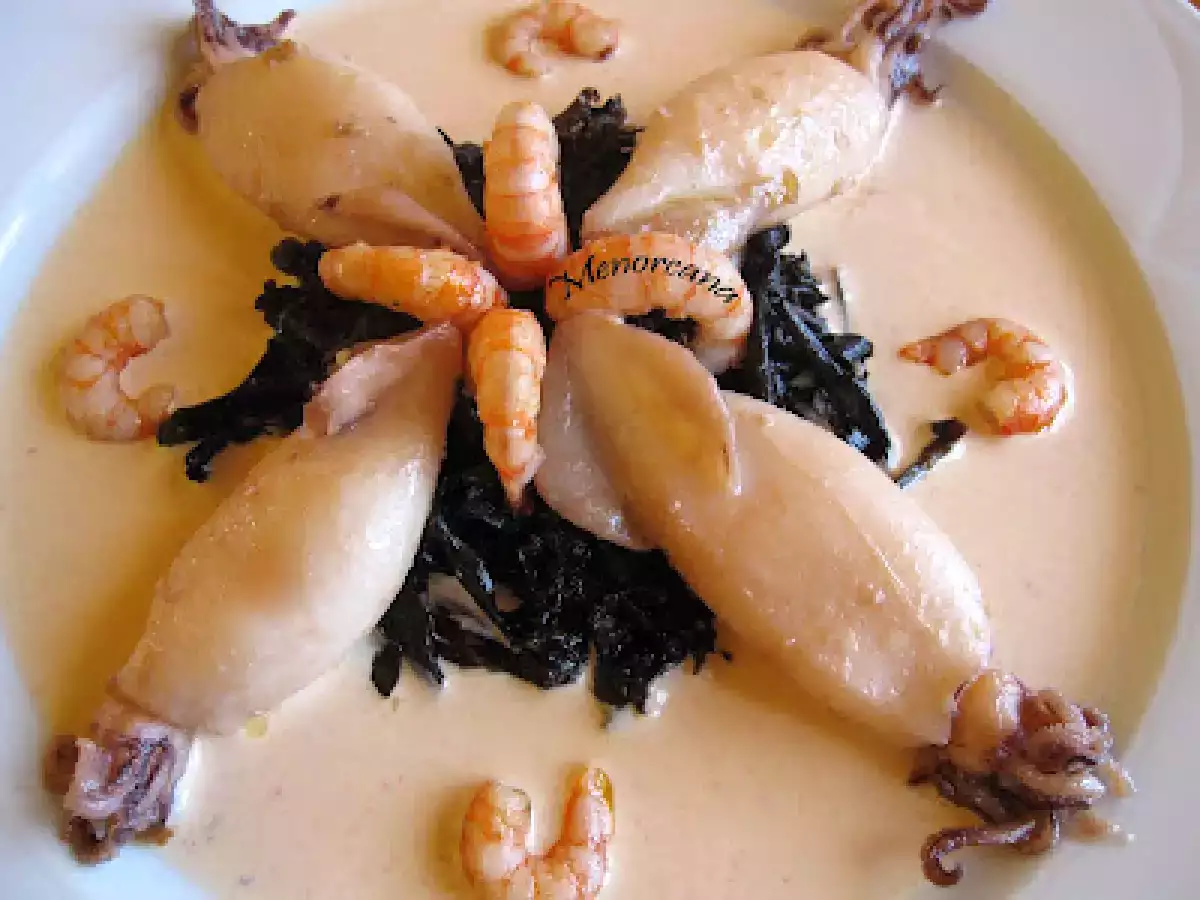 Chipirones con trompetas de la muerte y gambas - foto 3