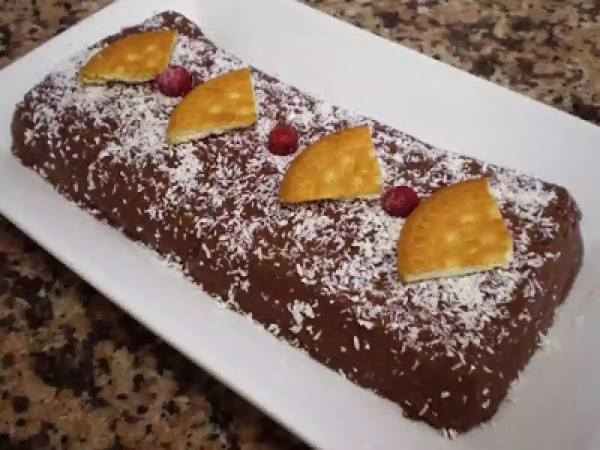 Choco-flan con galletas y coco