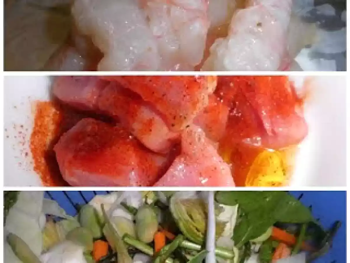 CIGALAS Y SOLOMILLO SALTEADOS CON VERDURAS AL WOK. - foto 2