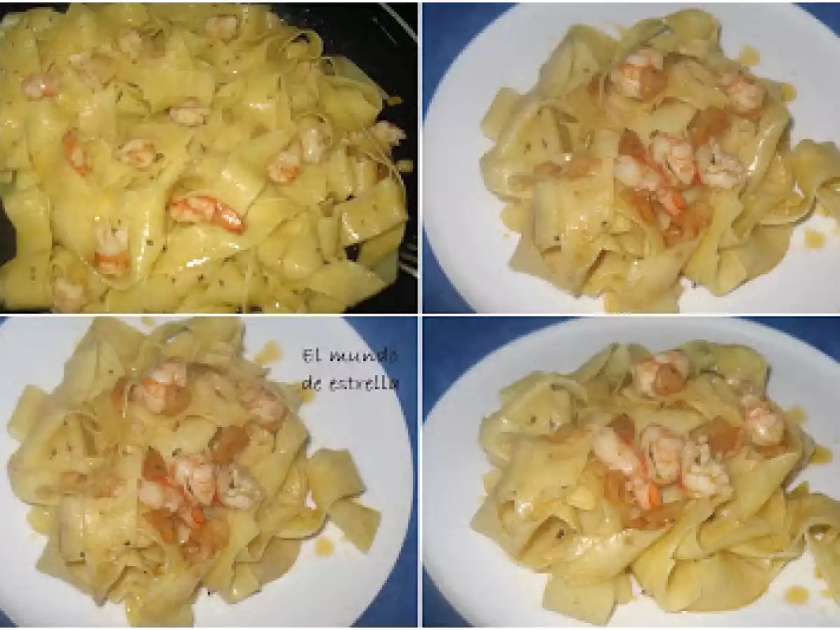 Cintas con gambas al ajillo