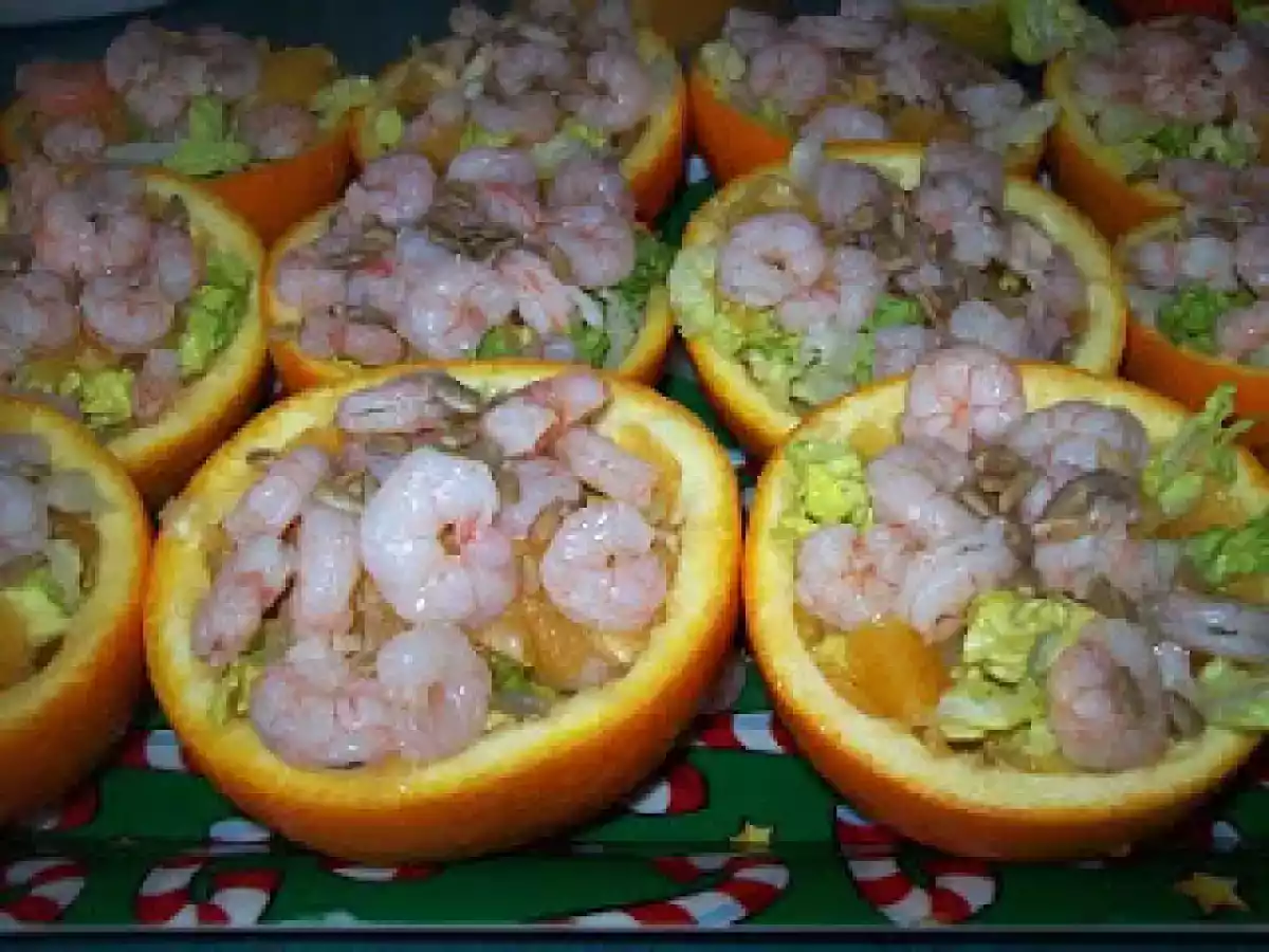 Cocktail de gambas y naranja