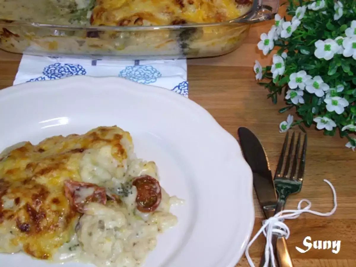 COLIFLOR Y BRÓCOLI GRATINADOS CON BECHAMEL DE CILANTRO Y ANCHOAS