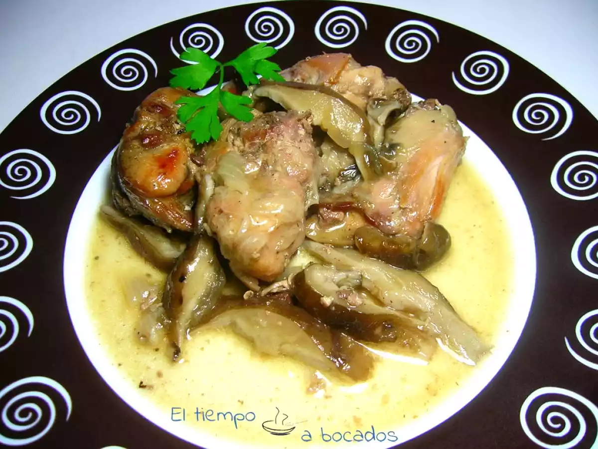 Conejo con soja y shiitake