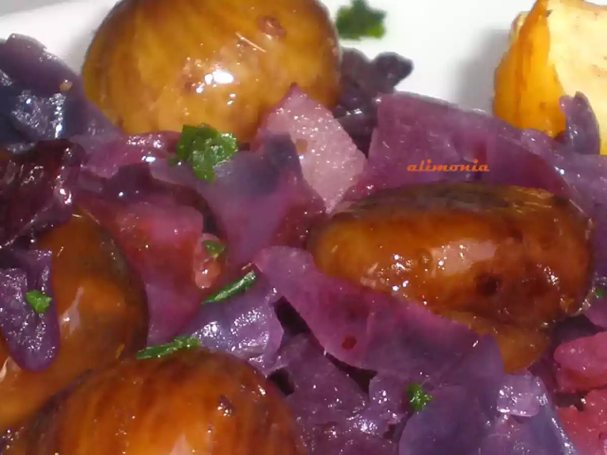 Confit de lombarda y castañas-solomillo a la manzana - foto 2