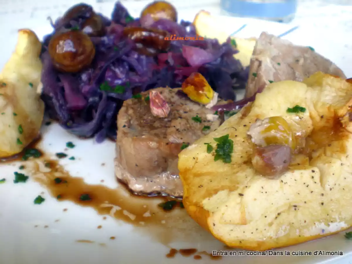 Confit de lombarda y castañas-solomillo a la manzana - foto 3