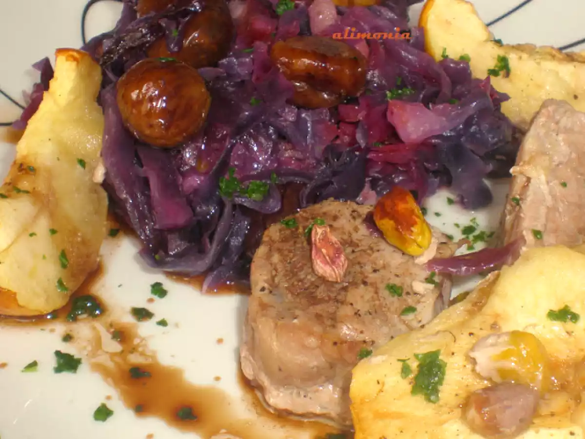 Confit de lombarda y castañas-solomillo a la manzana - foto 5
