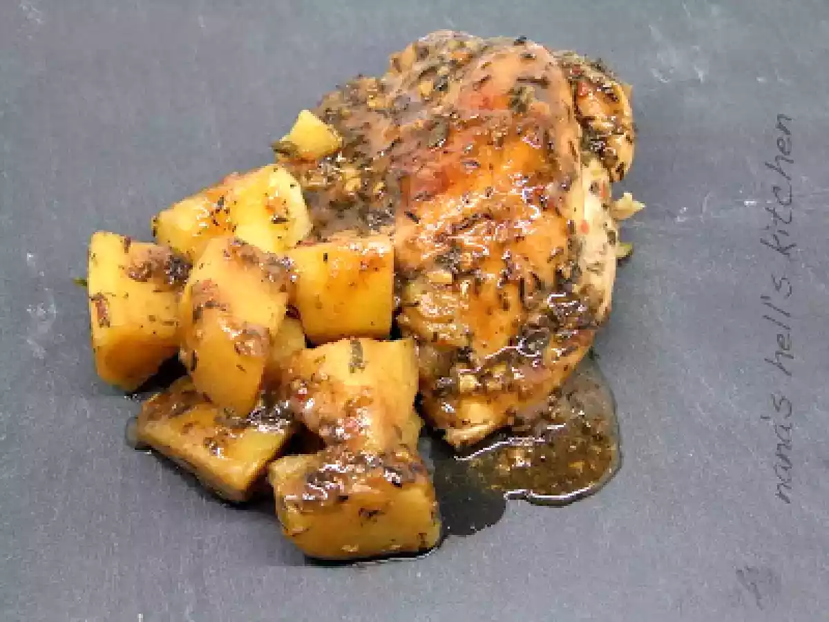 Contramuslos de pollo con patatas al chicmichurri