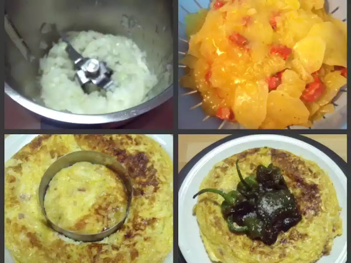 Corona de tortilla de patatas con pimientos verdes fritos (thermomix) - foto 2