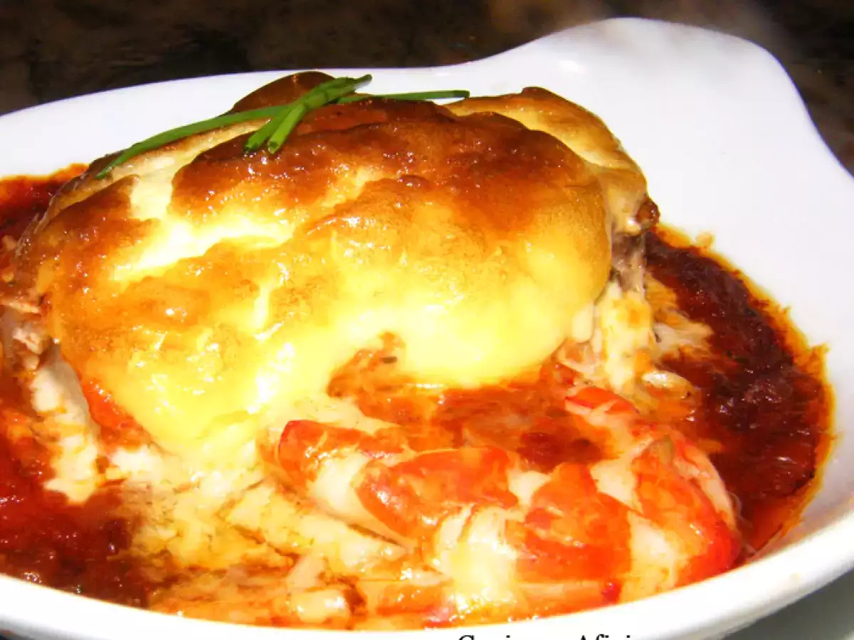 Corvina en costra con gambas, receta