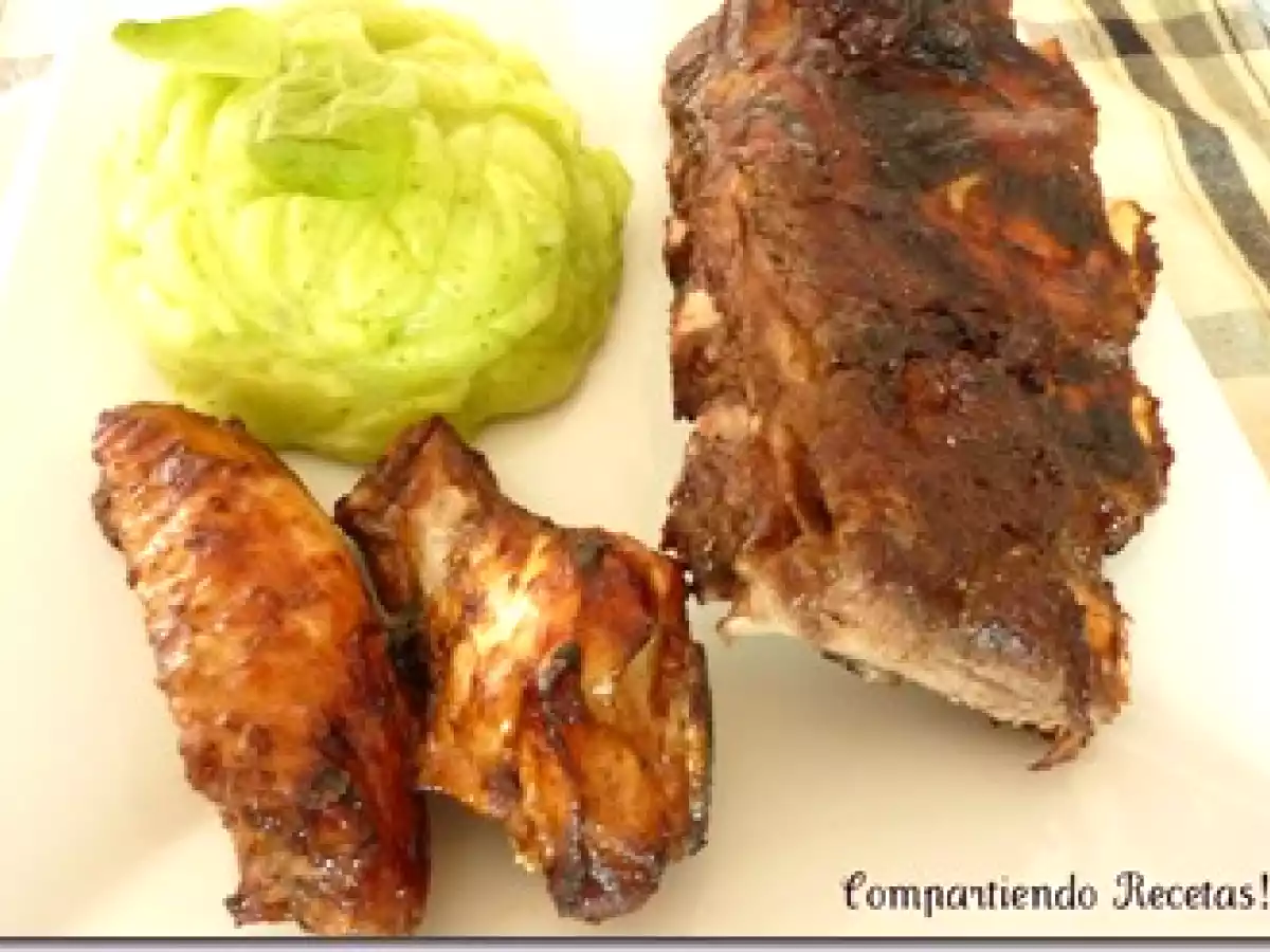 Costilla y alitas a la parrilla casera