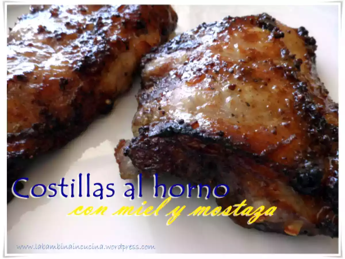 Costillas asadas con miel y mostaza