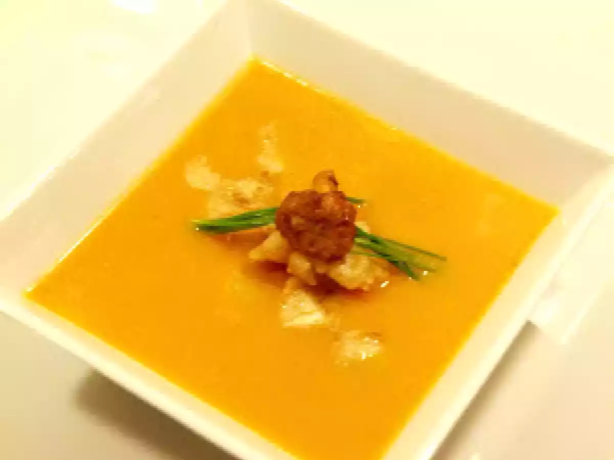Crema de calabaza con bacalao y rossinyol