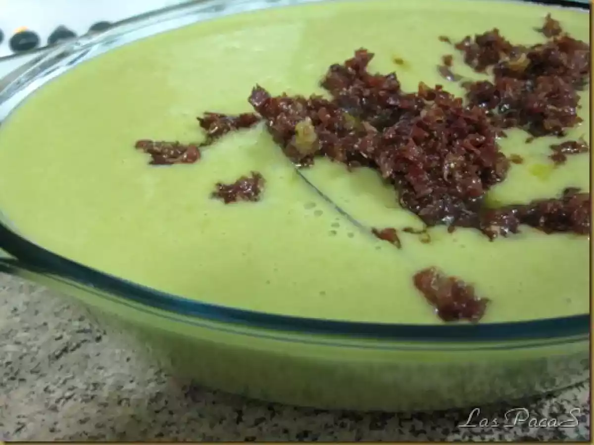 Crema de Guisantes con tropiezos de Jamón Serrano (Thermomix)