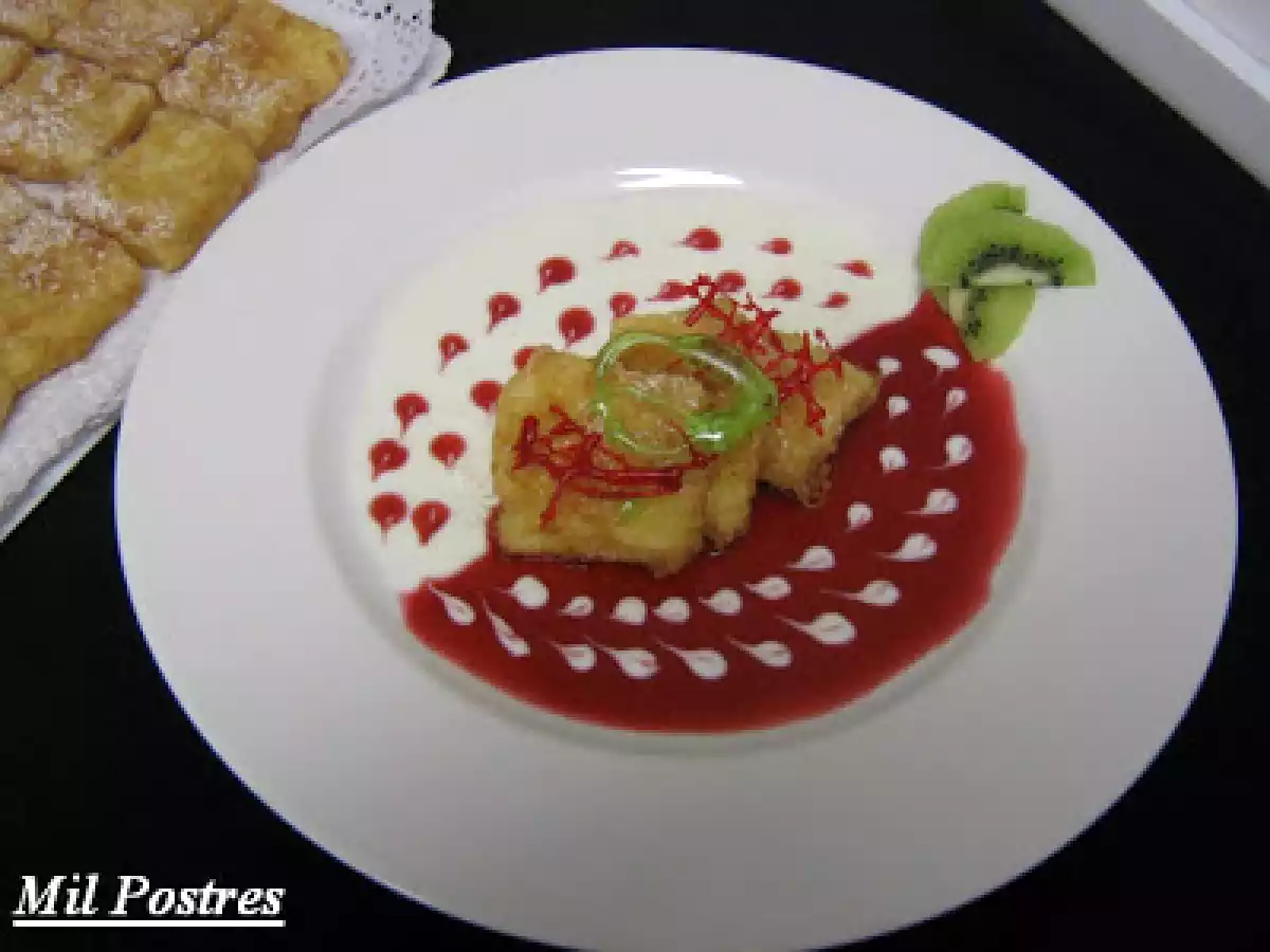 Crema frita de mascarpone con dos salsas