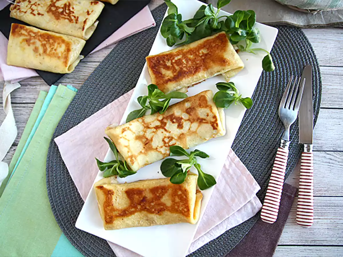 Crepes rellenos de bechamel, queso y jamón - foto 6