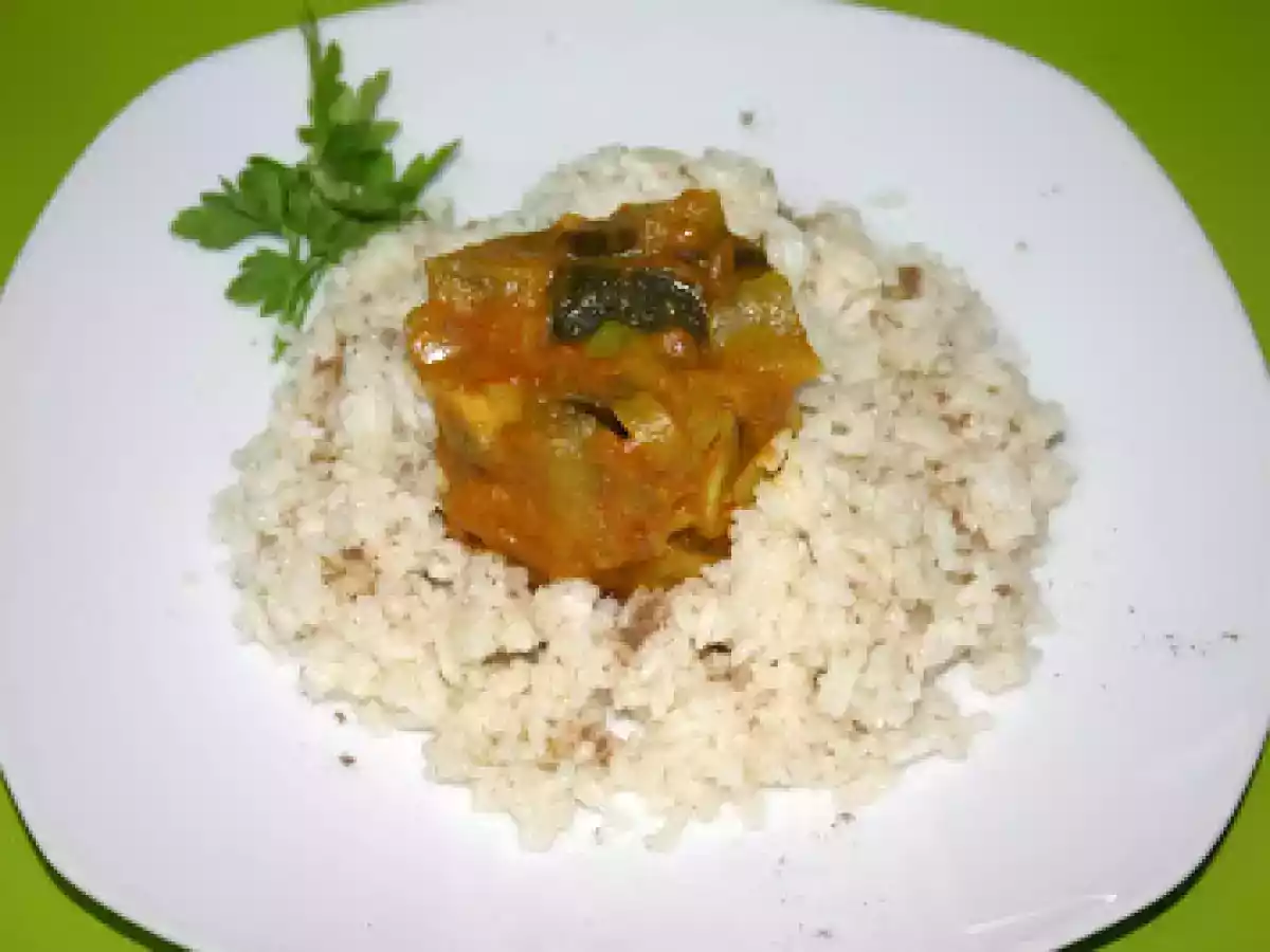 Curry de champiñones y berenjenas.