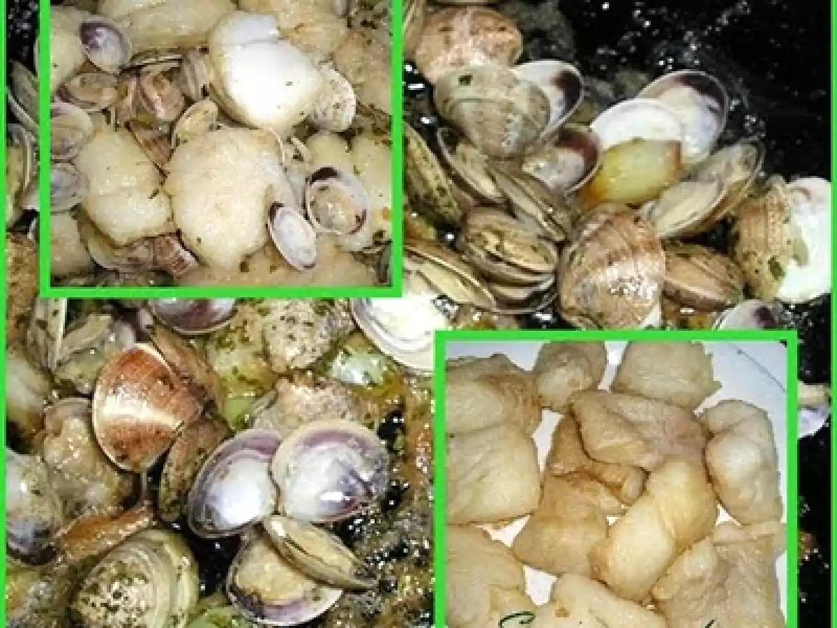 Delicias de merluza en salsa verde con chirlas