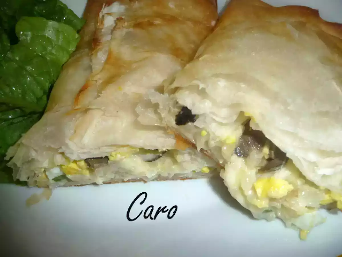 Dos opciones para un relleno de cebolla, queso y aceitunas negras...