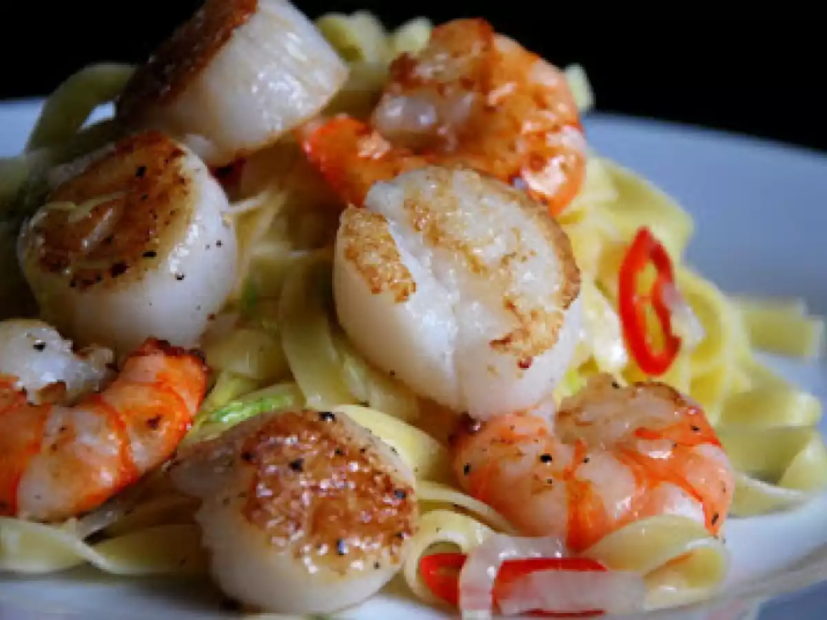 El inventor53: tagliatelle con vieiras y langostinos