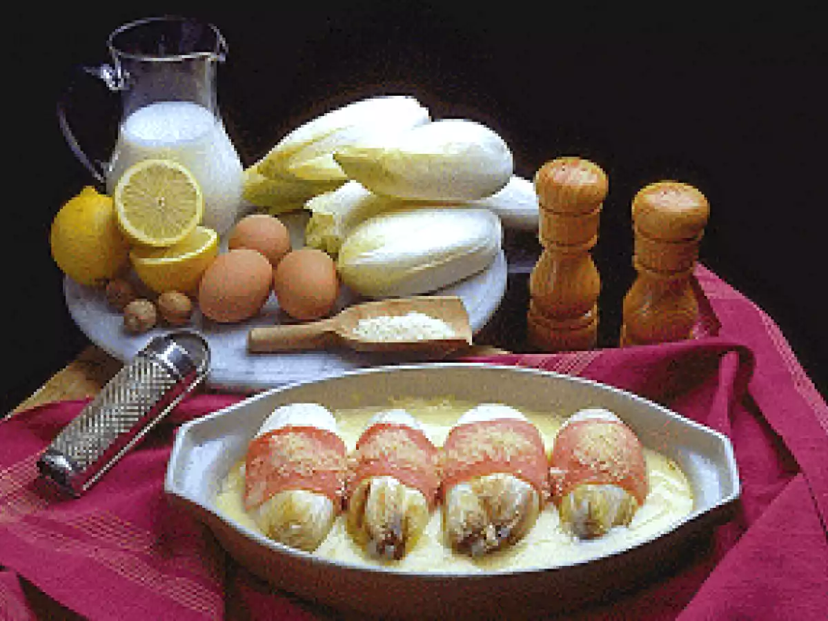 Endibias al horno con jamón