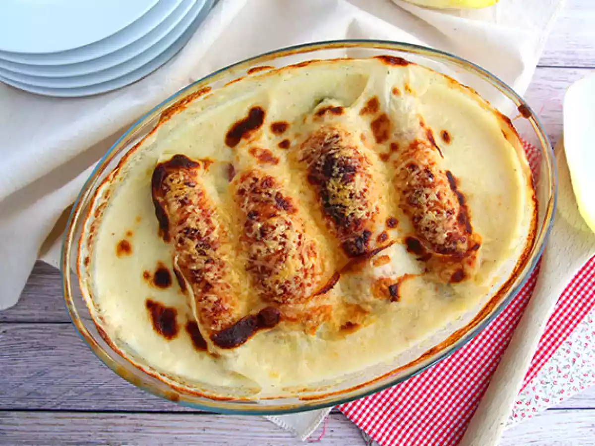 Endivias envueltas en jamón york gratinadas - foto 4