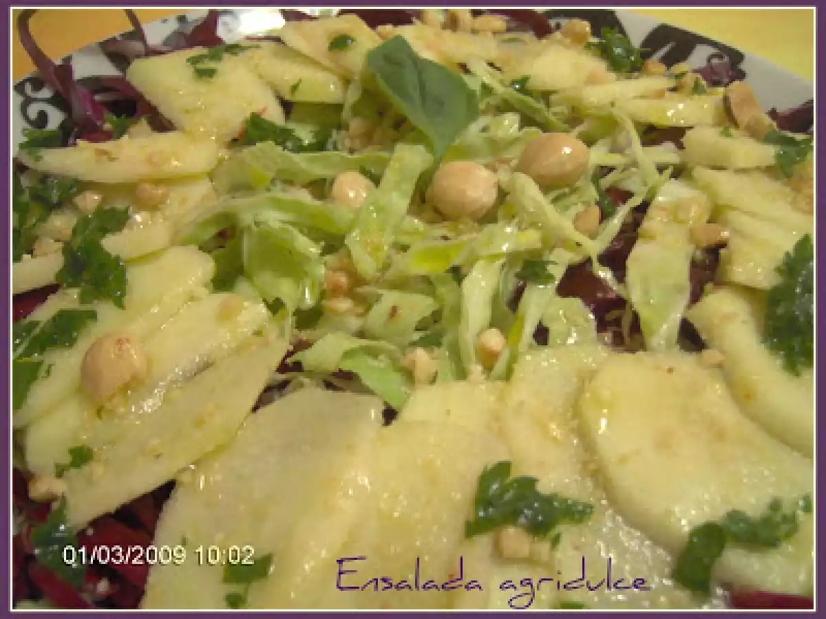 ENSALADA CRUJIENTE DE REPOLLO Y LOMBARDA CON VINAGRETA DE AVELLANAS