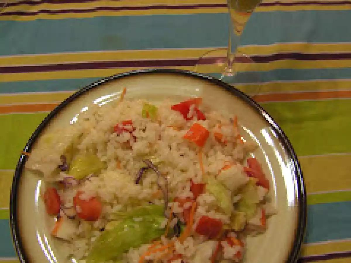 Ensalada de arroz con copa de crema de calabacin