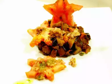 Ensalada de berenjena, con patatas, lomo y virutas de panceta, foto 3
