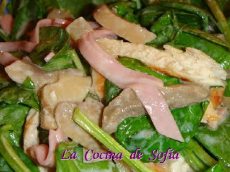 Ensalada de Espinacas, pollo y salsa de piña, foto 1