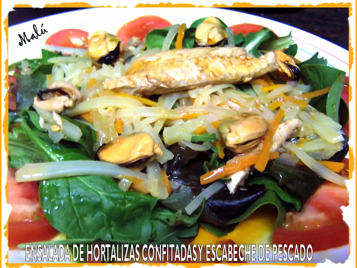 ENSALADA DE HORTALIZAS CONFITADAS Y ESCABECHE DE PESCADO