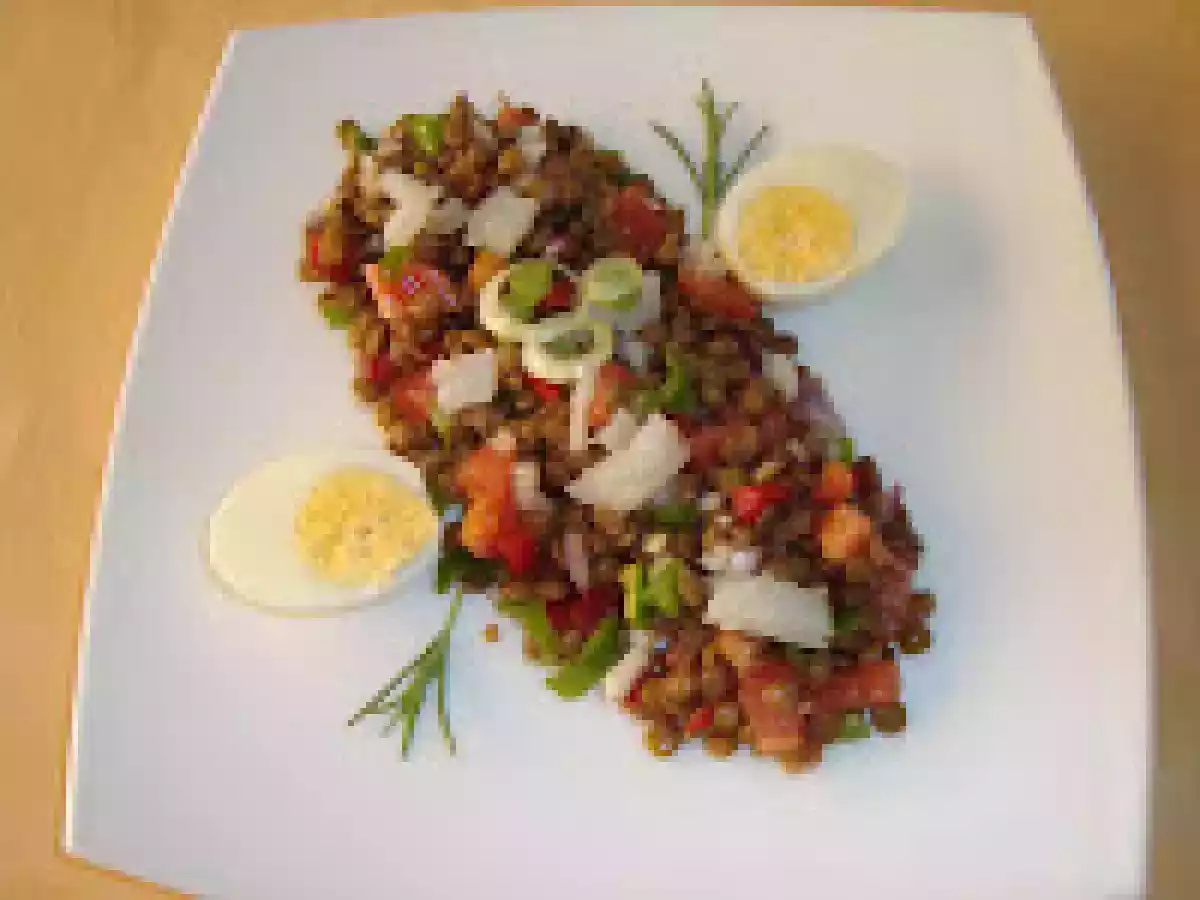 Ensalada de lentejas con bacalao ahumado
