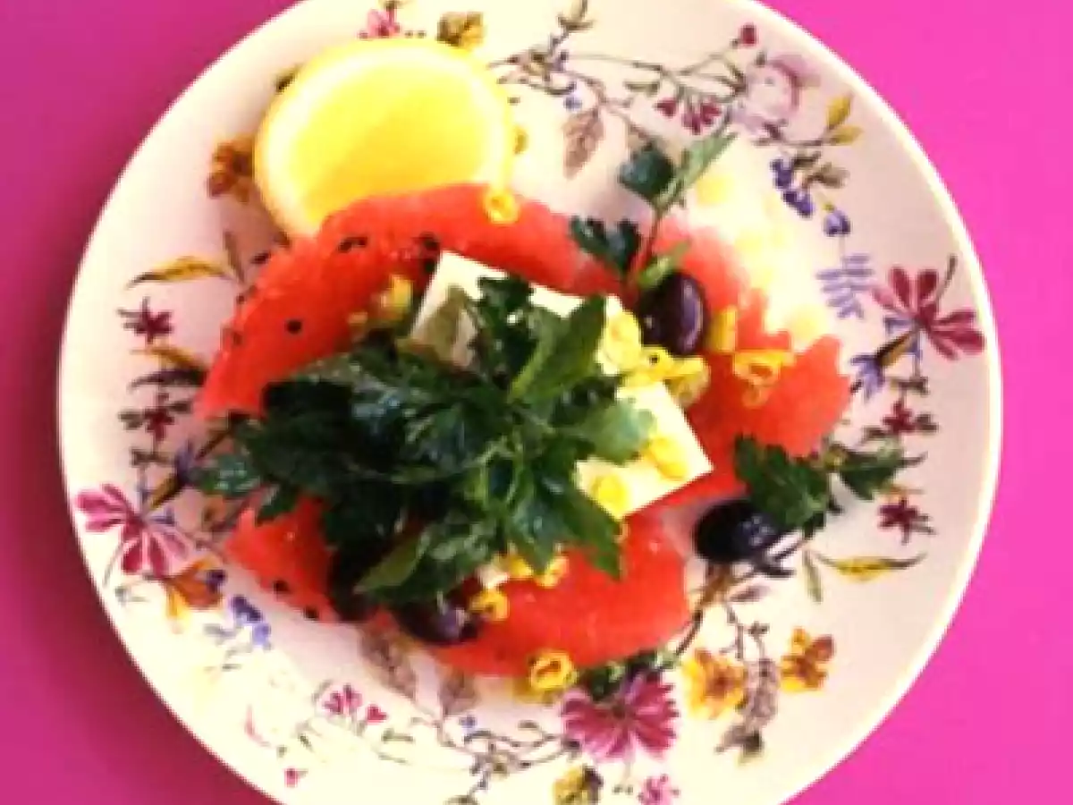 Ensalada de sandia queso feta y jamón
