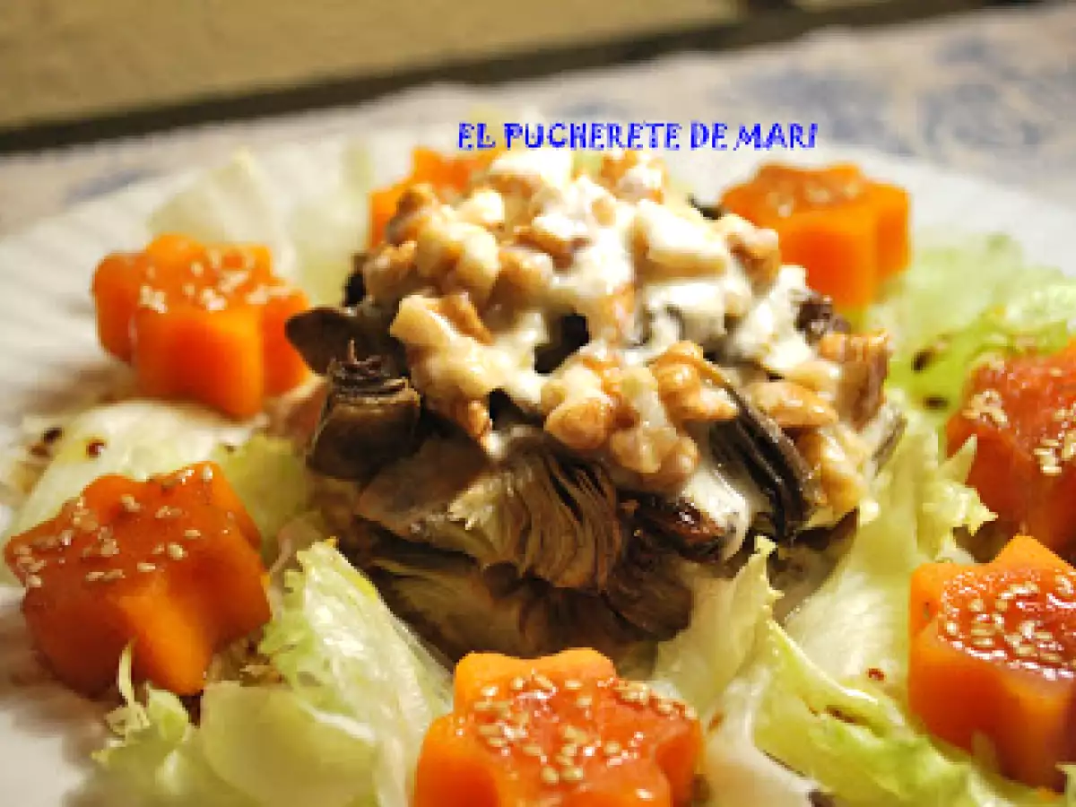 Ensalada templada de alcachofas y nueces