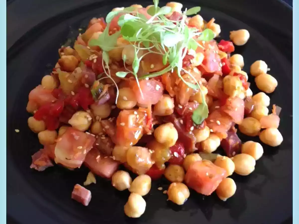 Ensalada templada de garbanzos con vinagreta de curry