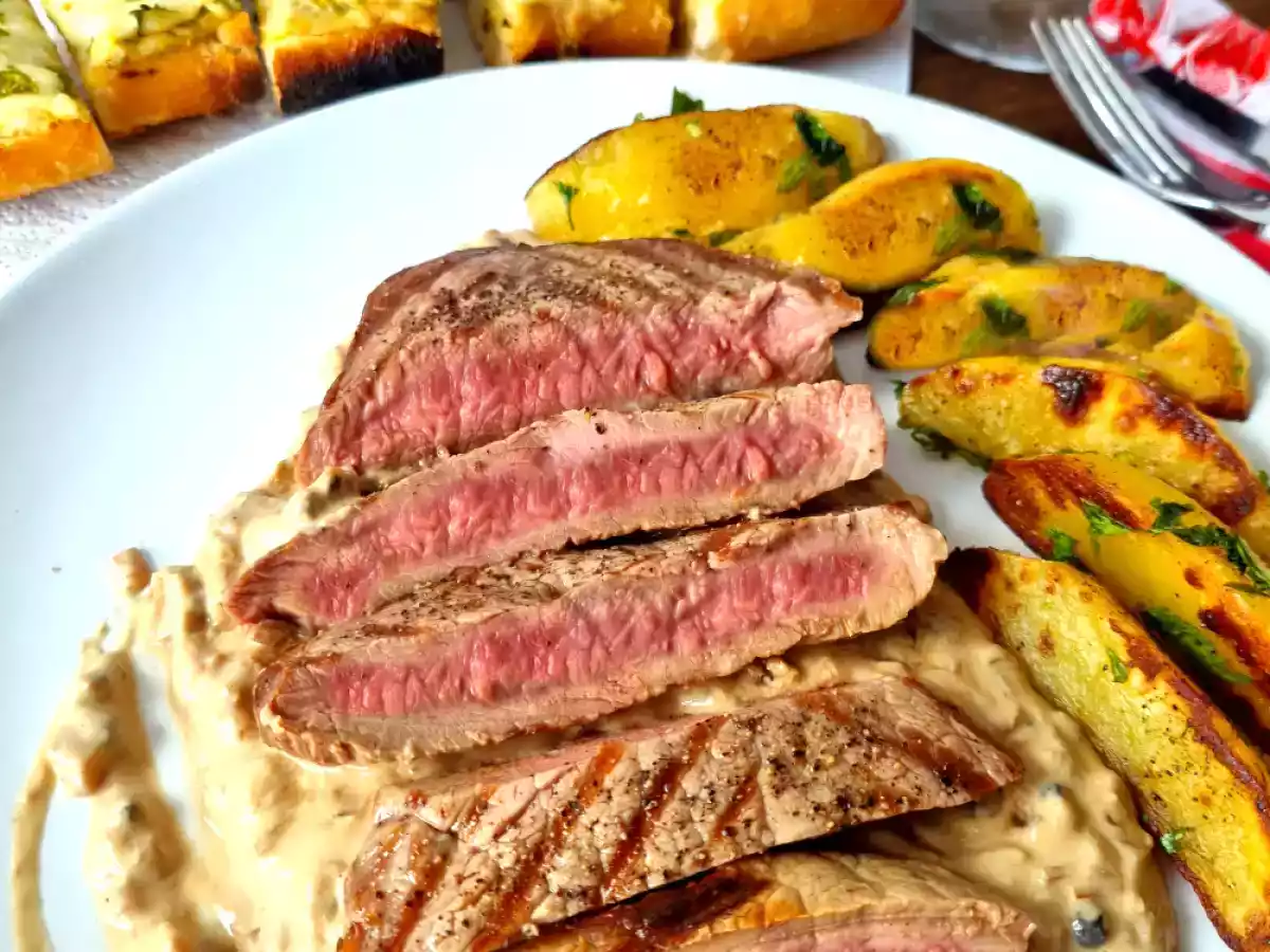 Entrecot con salsa de pimienta verde