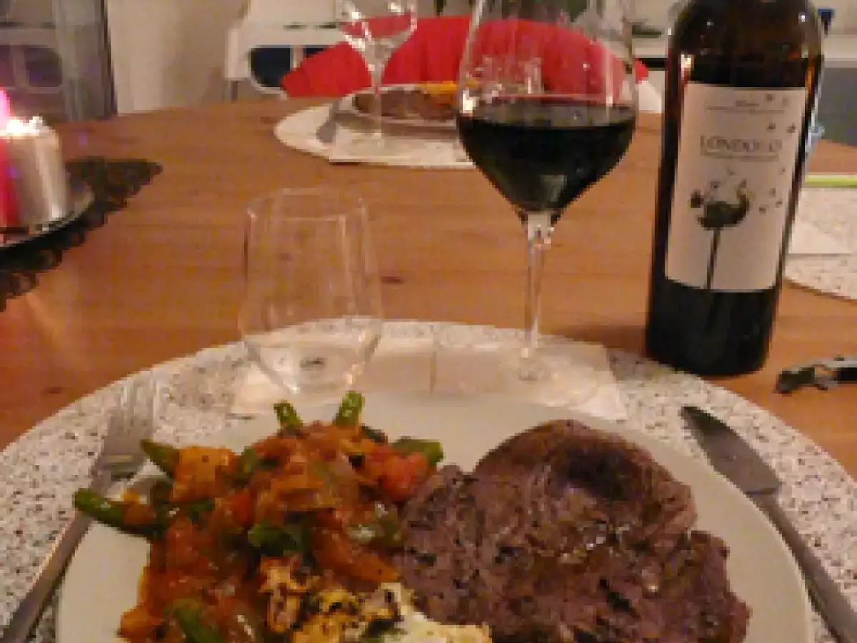 Escalopín de Añojo a la riojana y Londoño Vendimia Seleccionada 2008