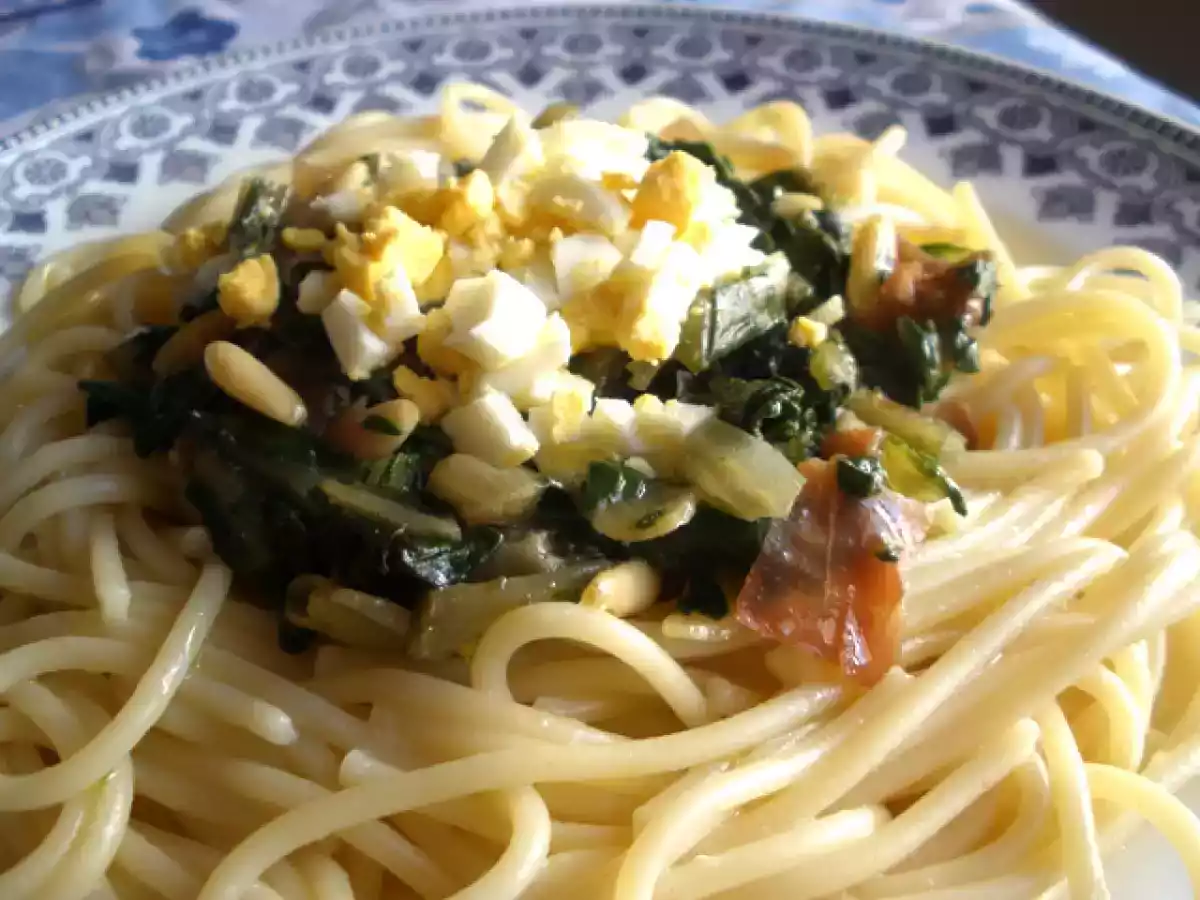 Espagueti con Jamón Serrano y Acelgas - foto 2