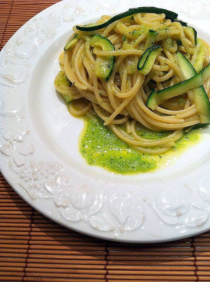 Espaguetis a la carbonara de calabacin