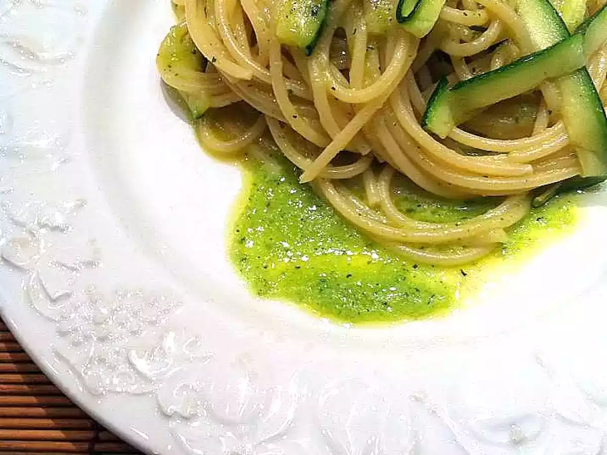 Espaguetis a la carbonara de calabacin