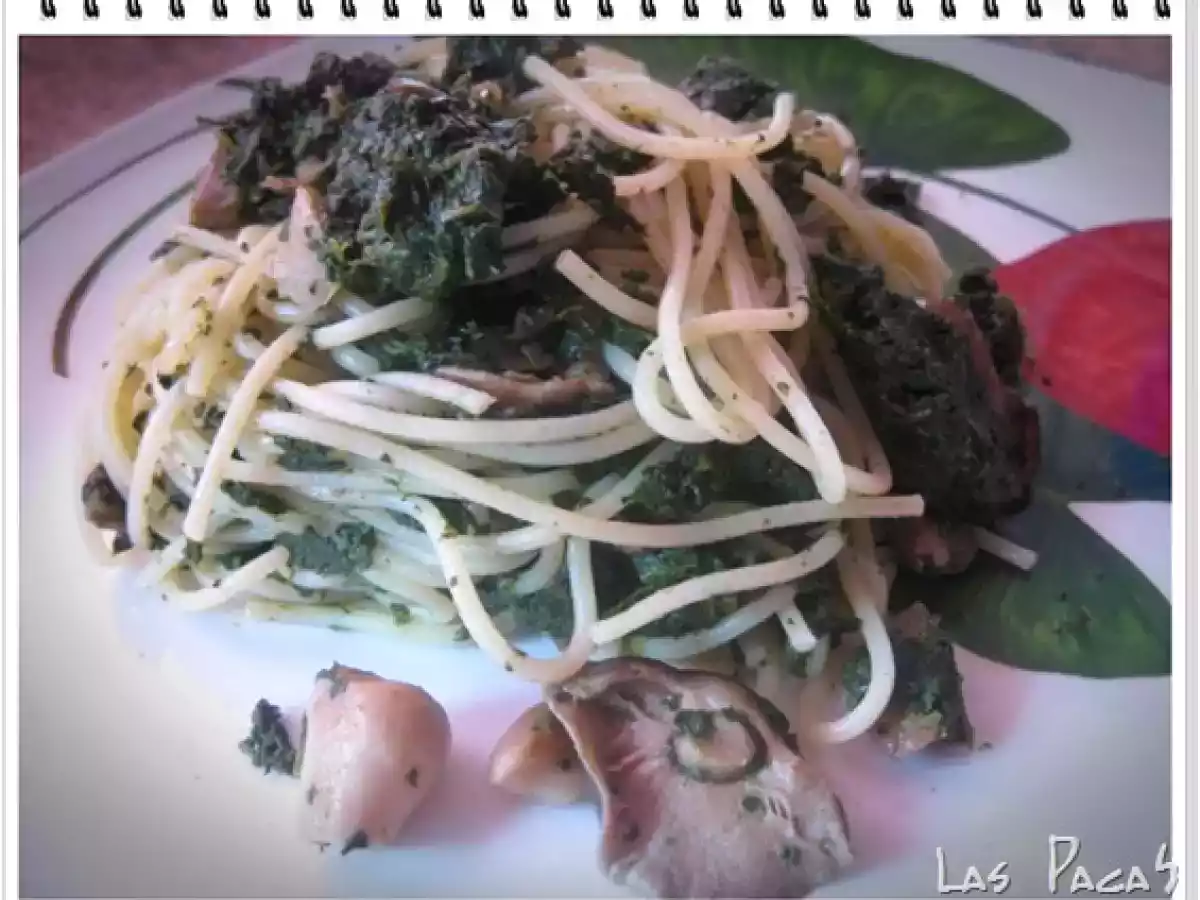 Espaguetis con Espinacas y Setas
