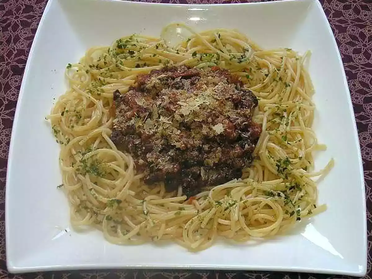 Espaguetis con salsa de azuki