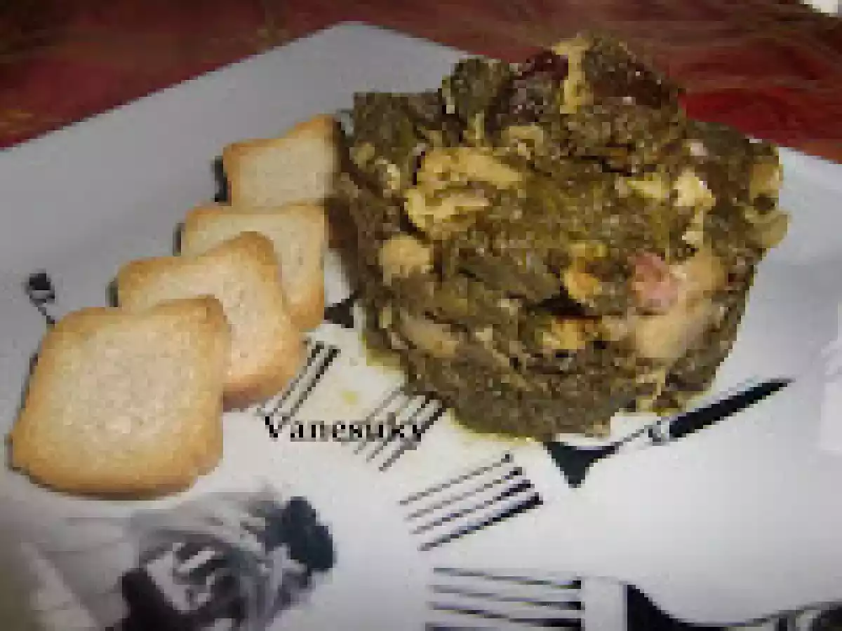 Espinacas con champiñones y jamón