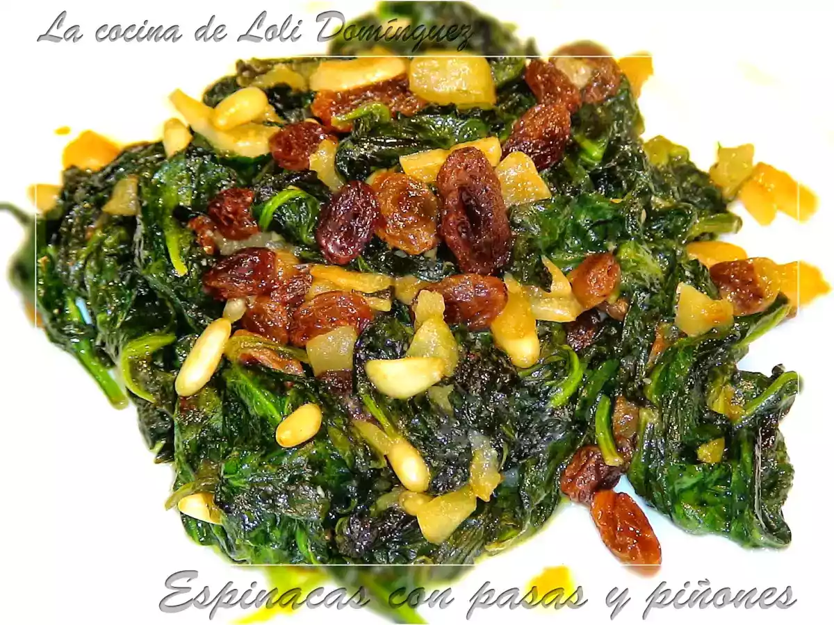 Espinacas con pasas y piñones