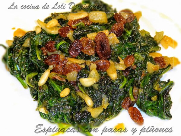 Espinacas con pasas y piñones