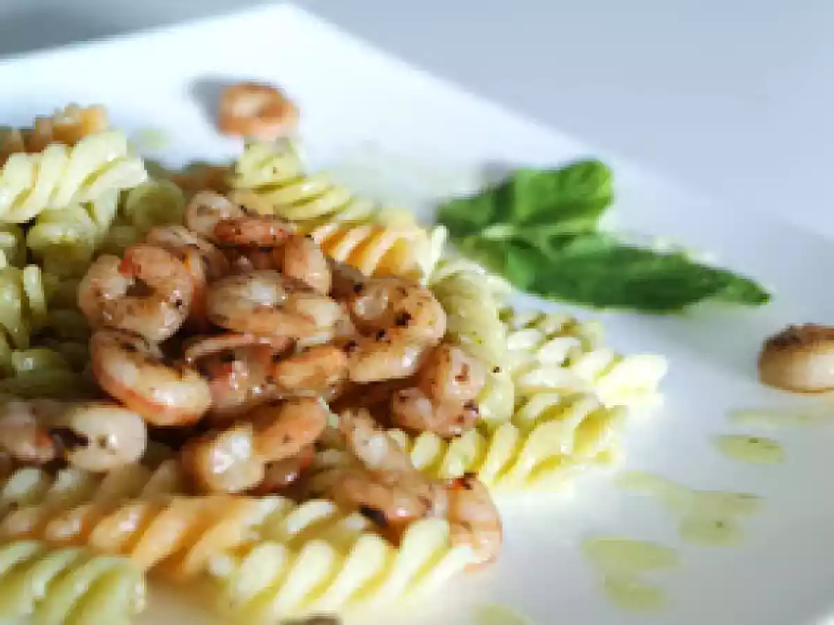 Espirales con gambas