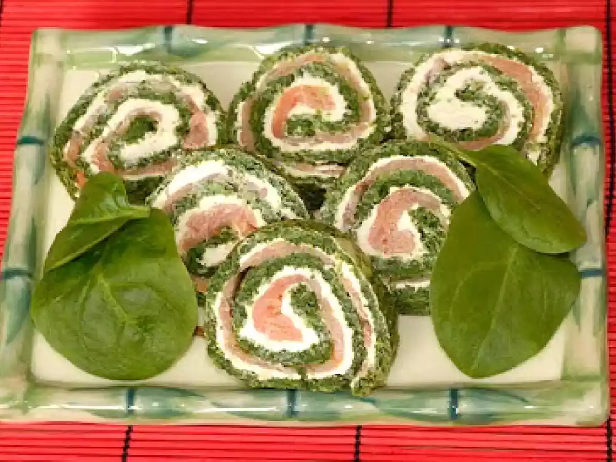 Espirales de espinacas, queso y salmón