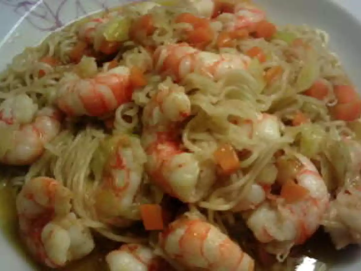 Fideos Chinos con gambas, Fussioncook.